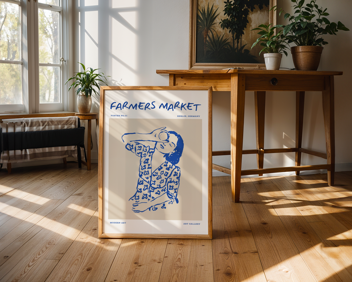 Mockup av Farmers Market No.2 affisch på vägg – köp enkelt hos Bozetto i hög kvalitet