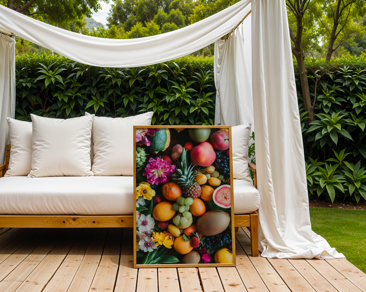 Mockup av Tropical Feast affisch på vägg – köp enkelt hos Bozetto i hög kvalitet