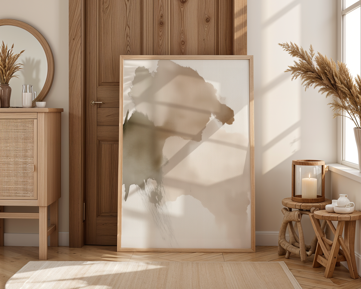 Väggmockup av Calm Texture affisch på ljus tegelvägg – Bozetto konsttryck i hög tryckkvalitet