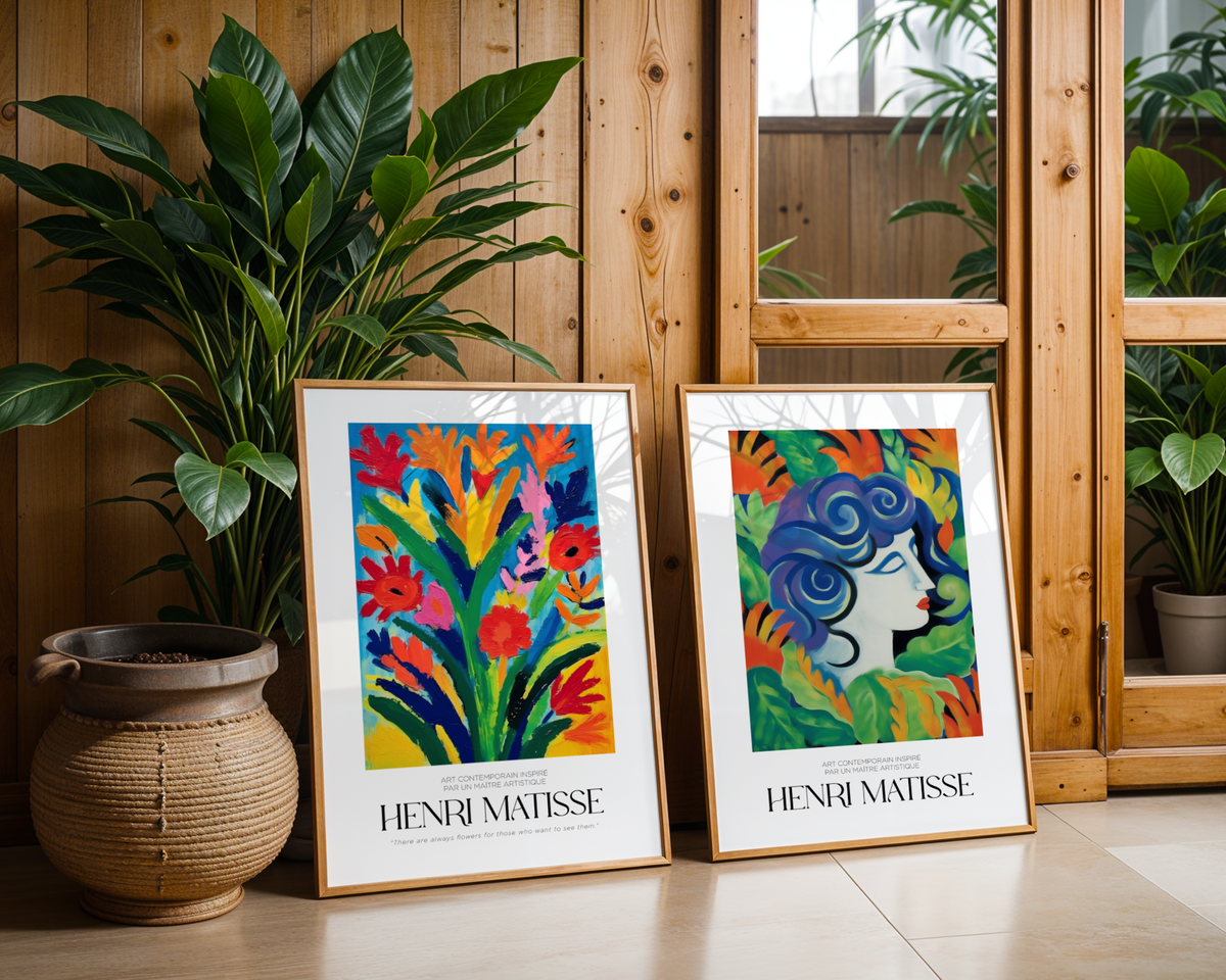 Bundle 2-pack Henri Matisse Timeless Elegance visualiserad i interiör – postercollection hos Bozetto