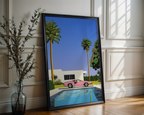 Mockup av Palm Springs Hiroshi affisch på vägg – köp enkelt hos Bozetto i hög kvalitet