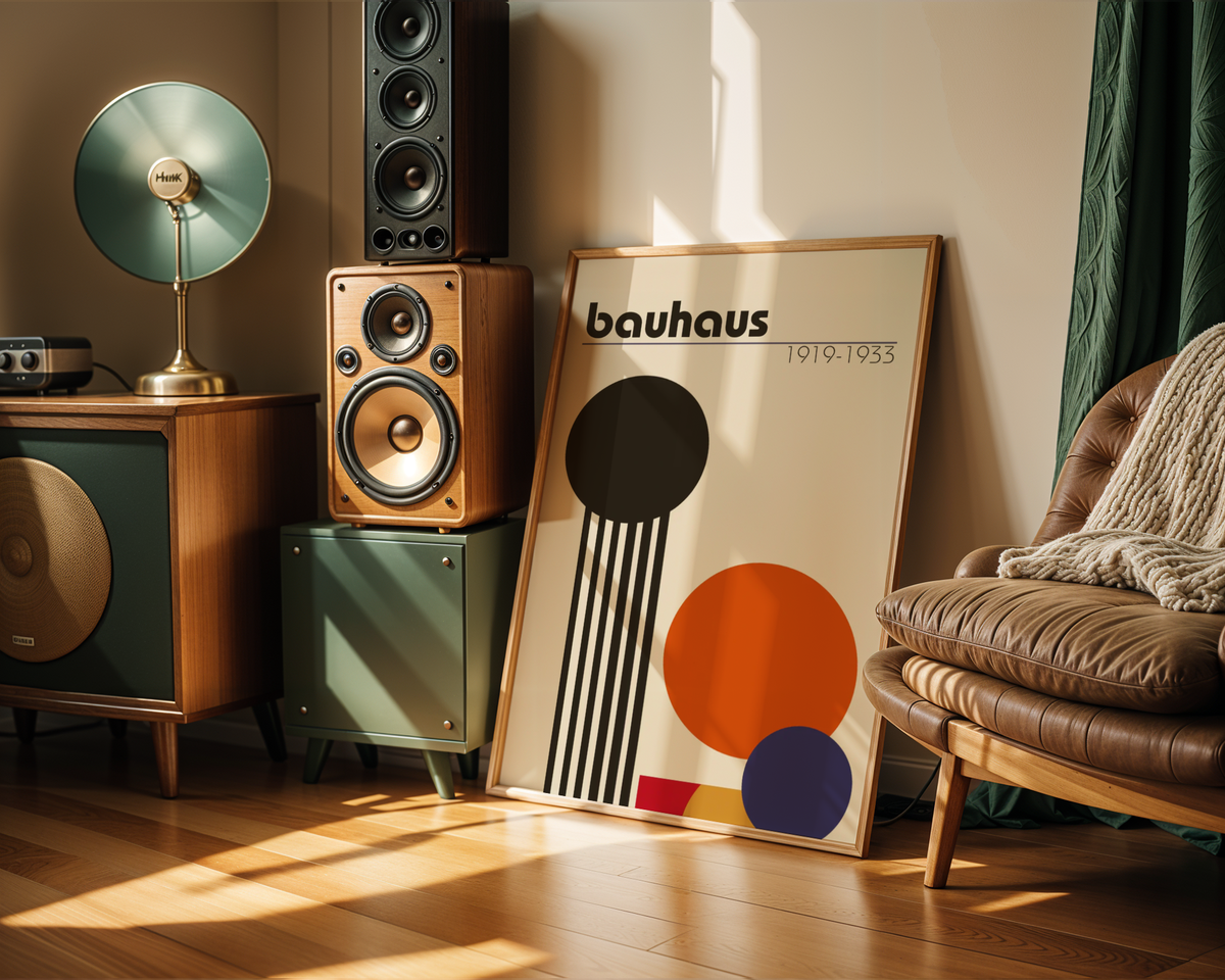 Mockup av Bauhaus Geometric Art affisch på vägg – köp enkelt hos Bozetto i hög kvalitet
