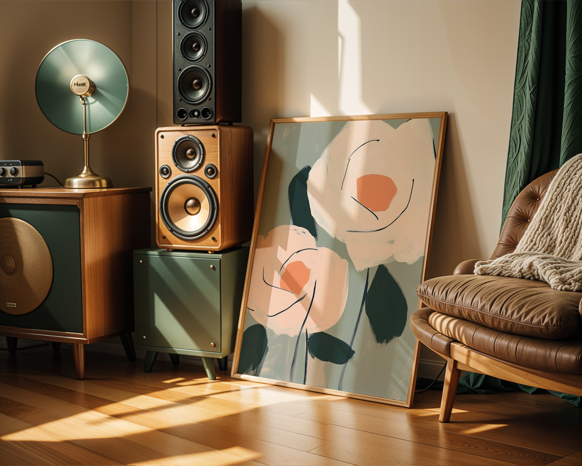 Mockup av Red Tulip Delight affisch på vägg – köp enkelt hos Bozetto i hög kvalitet