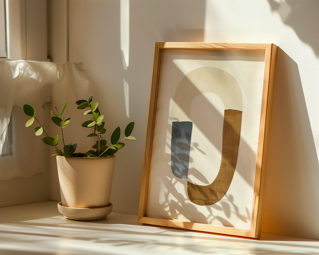 Mockup av Abstract Shape Flow affisch på vägg – köp enkelt hos Bozetto i hög kvalitet