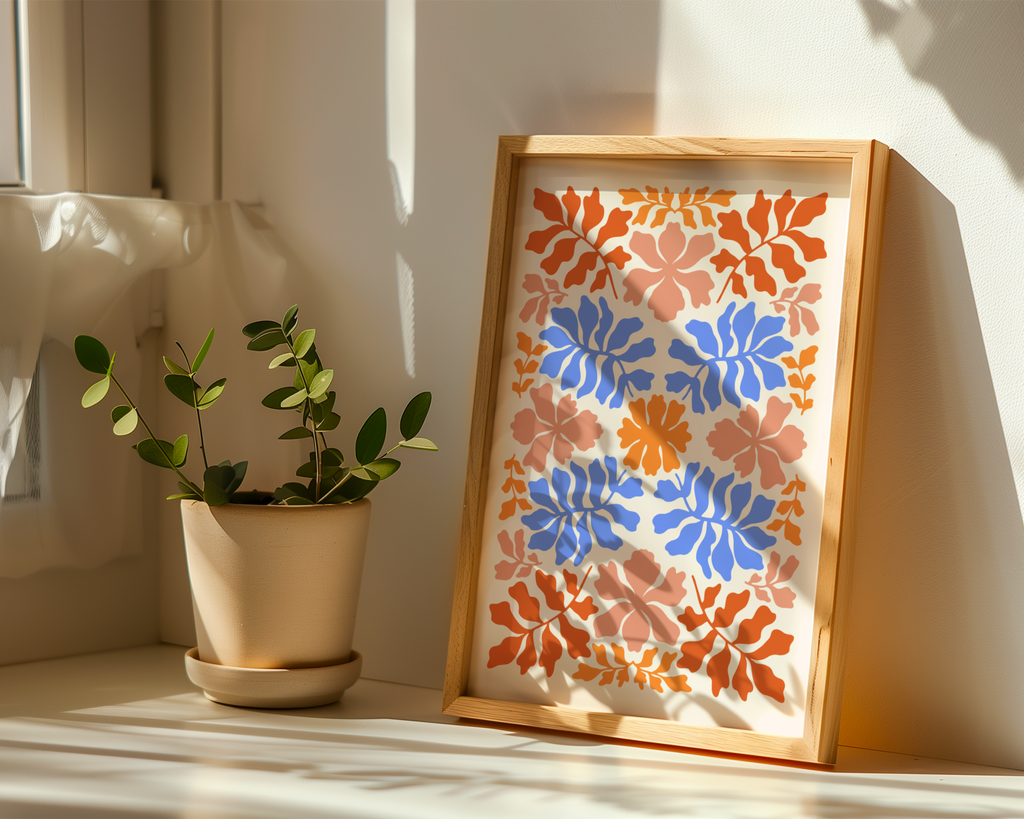 Mockup av Rustic Floral Harmony affisch på vägg – köp enkelt hos Bozetto i hög kvalitet
