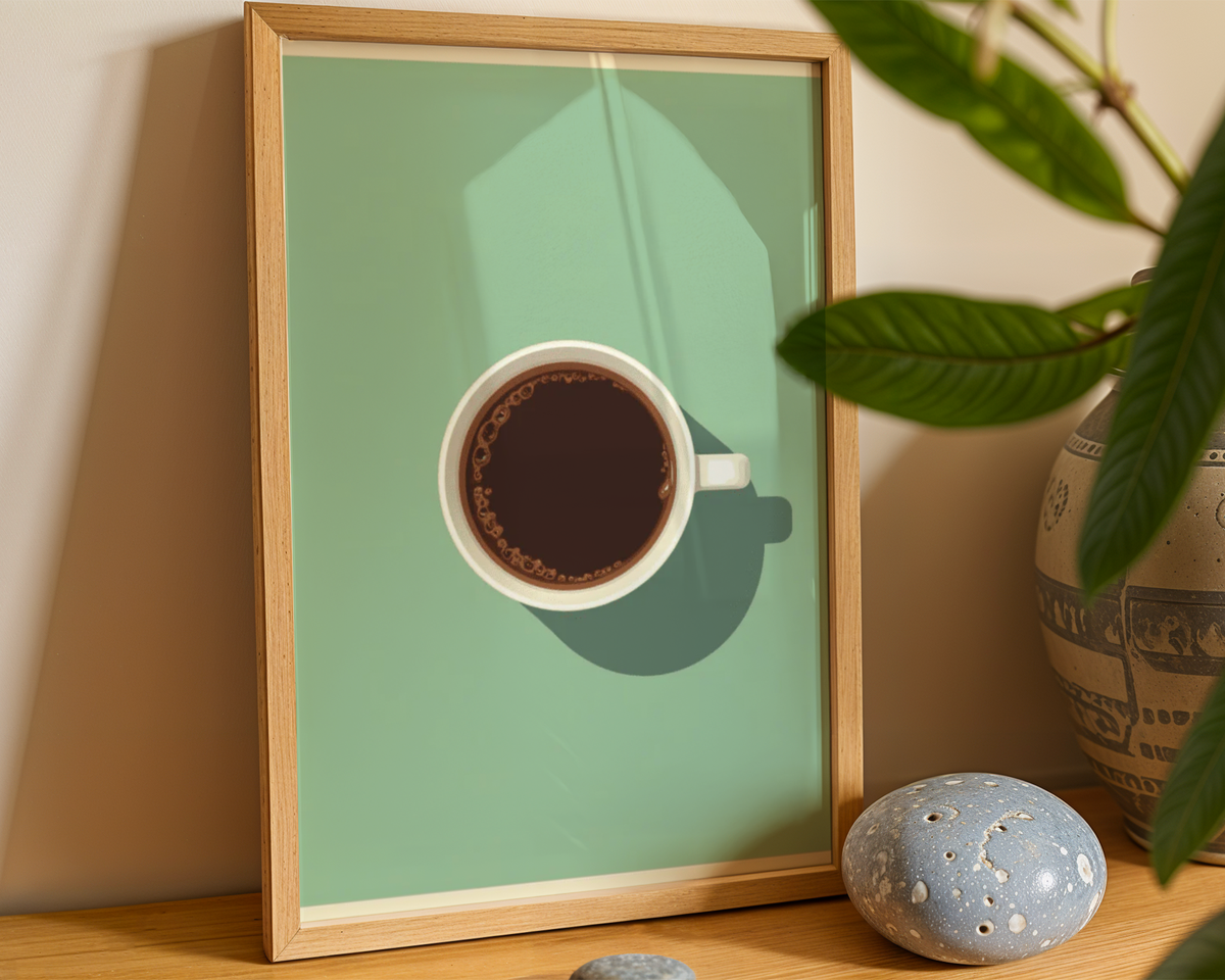 Mockup av Simple Espresso affisch på vägg – köp enkelt hos Bozetto i hög kvalitet