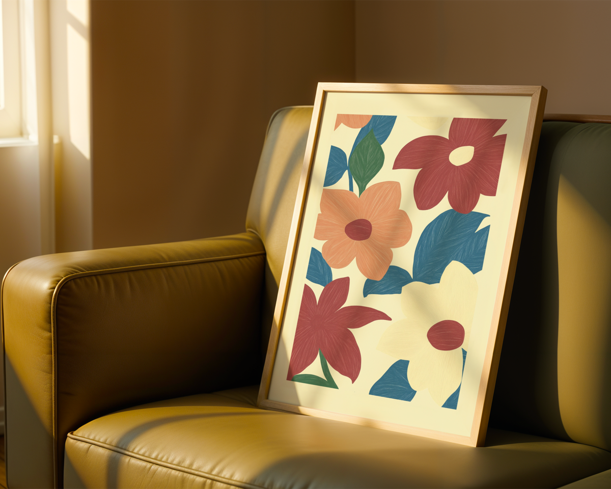 Väggmockup av Floral wall affisch på ljus tegelvägg – Bozetto konsttryck i hög tryckkvalitet