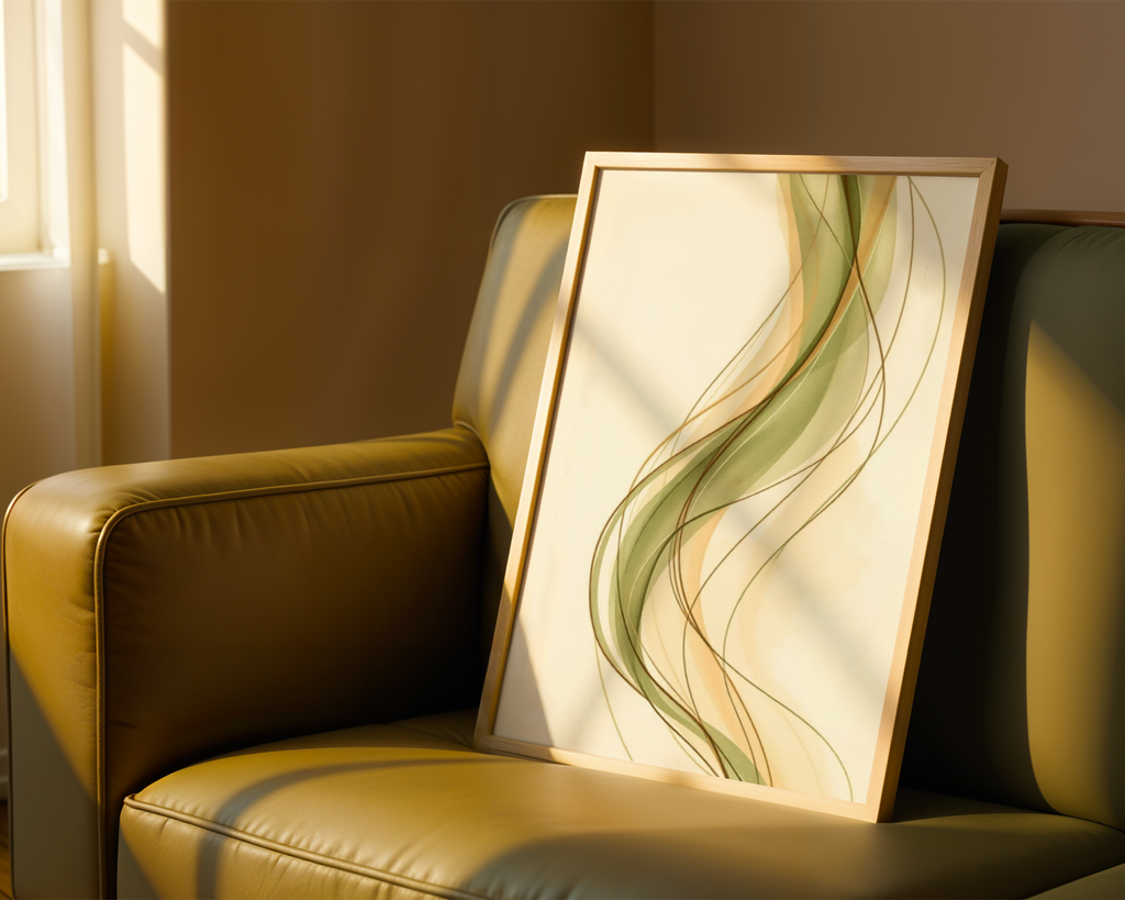 Mockup av Abstract Stings affisch på vägg – köp enkelt hos Bozetto i hög kvalitet
