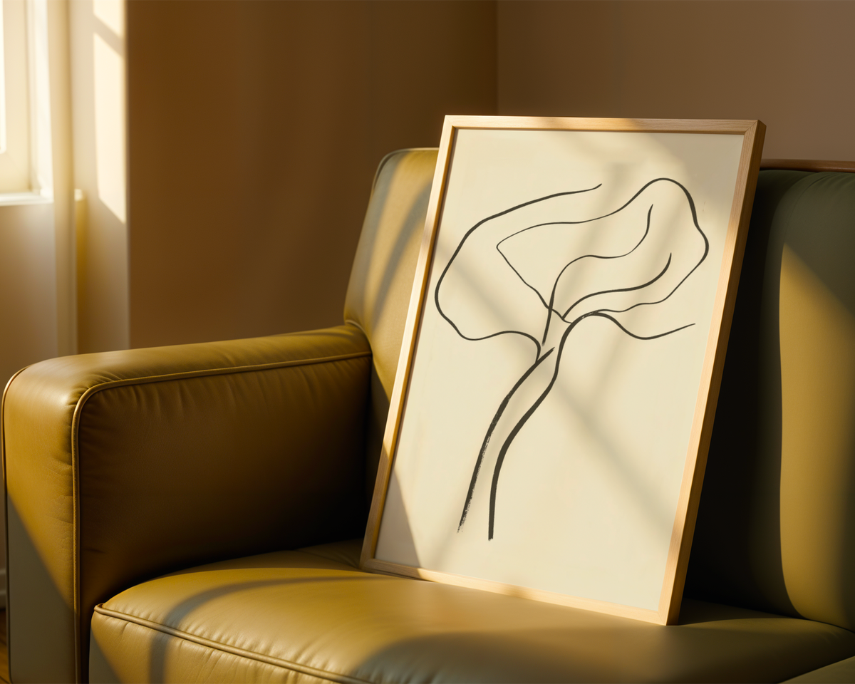 Mockup av Dancing Tree Line affisch på vägg – köp enkelt hos Bozetto i hög kvalitet