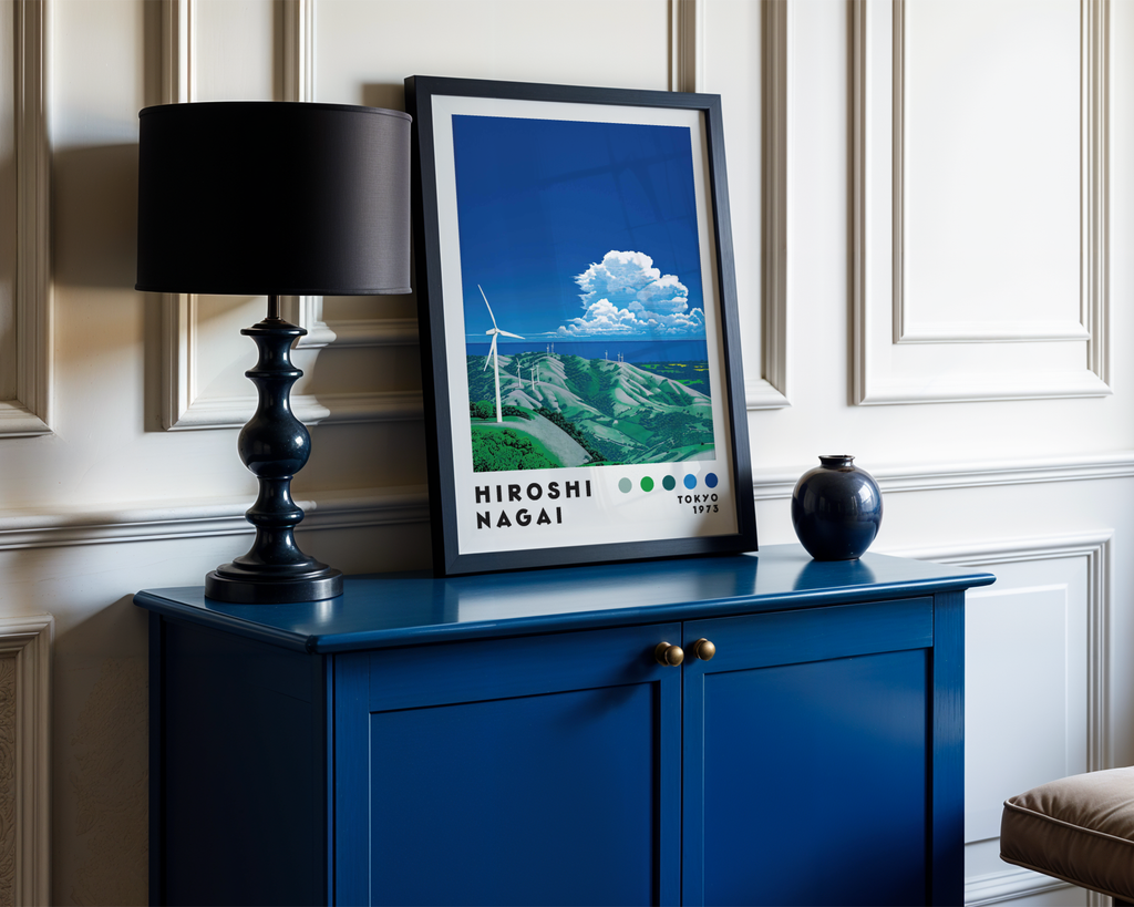 Hiroshi Nagai Wind Turbines poster visualiserad på vägg – från Bozetto i hög kvalitet