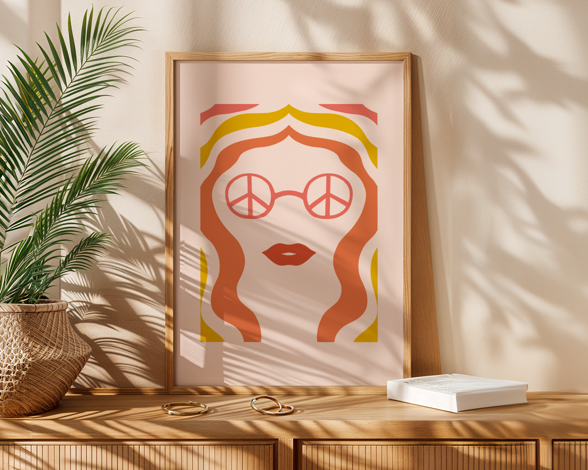 Mockup av Retro Sunglasses Lady affisch på vägg – köp enkelt hos Bozetto i hög kvalitet