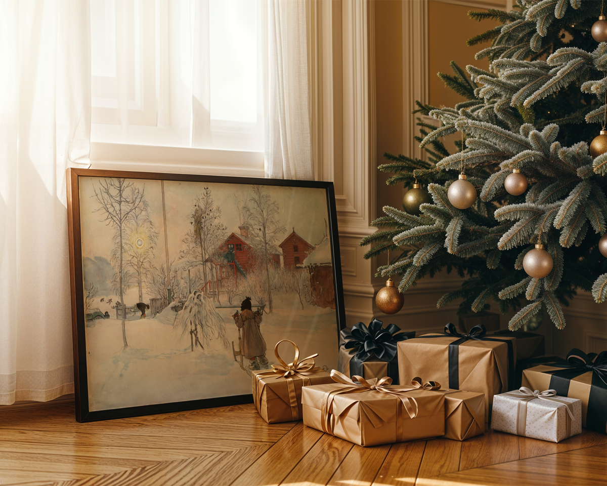 Mockup av Carl Larsson The Yard and affisch på vägg – köp enkelt hos Bozetto i hög kvalitet