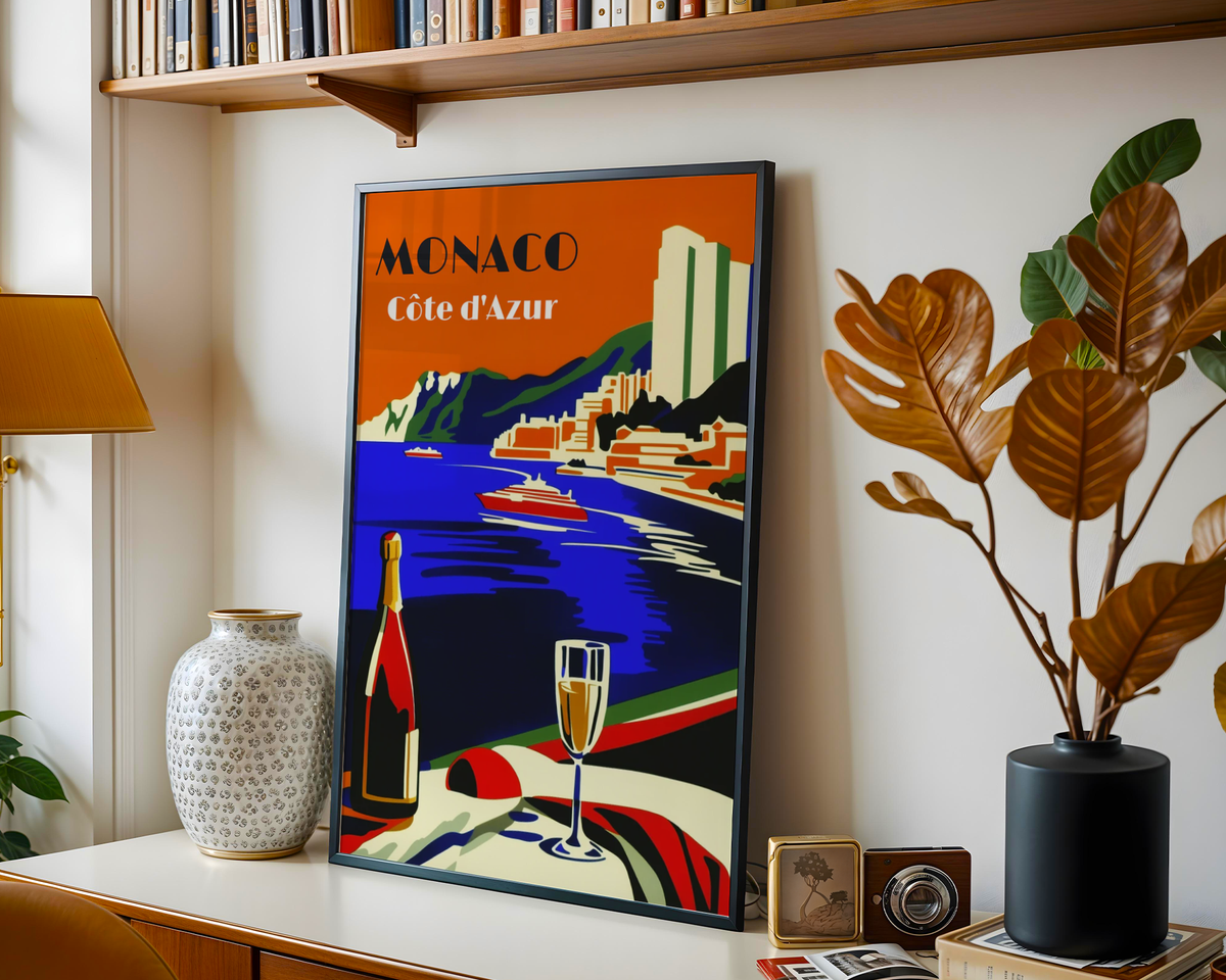 Monaco poster visualiserad på vägg – se rätt storlek med mockup från Bozetto i hög tryckkvalitet