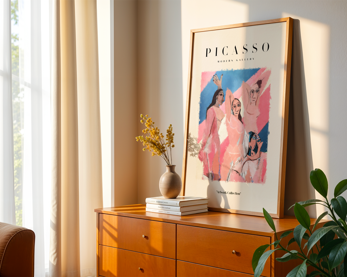 Mockup av Picasso’s Five Women affisch på vägg – köp enkelt hos Bozetto i hög kvalitet