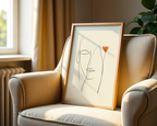 Mockup av Orange Flower Line Face affisch på vägg – köp enkelt hos Bozetto i hög kvalitet