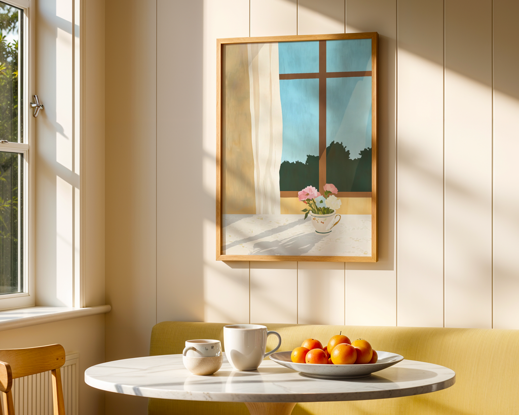 Mockup av Window Cup Flower affisch på vägg – köp enkelt hos Bozetto i hög kvalitet