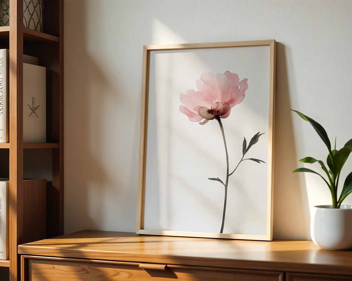 Mockup av White Rose Elegance affisch på vägg – köp enkelt hos Bozetto i hög kvalitet