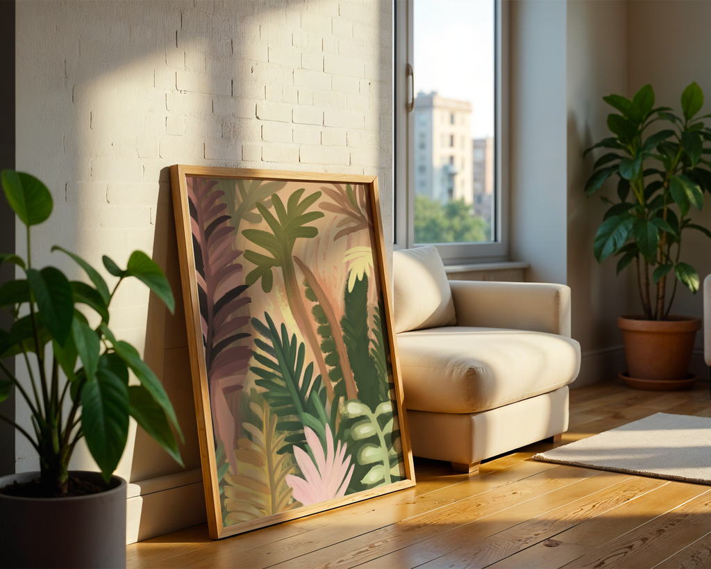 Mockup av Wild Stillness affisch på vägg – köp enkelt hos Bozetto i hög kvalitet