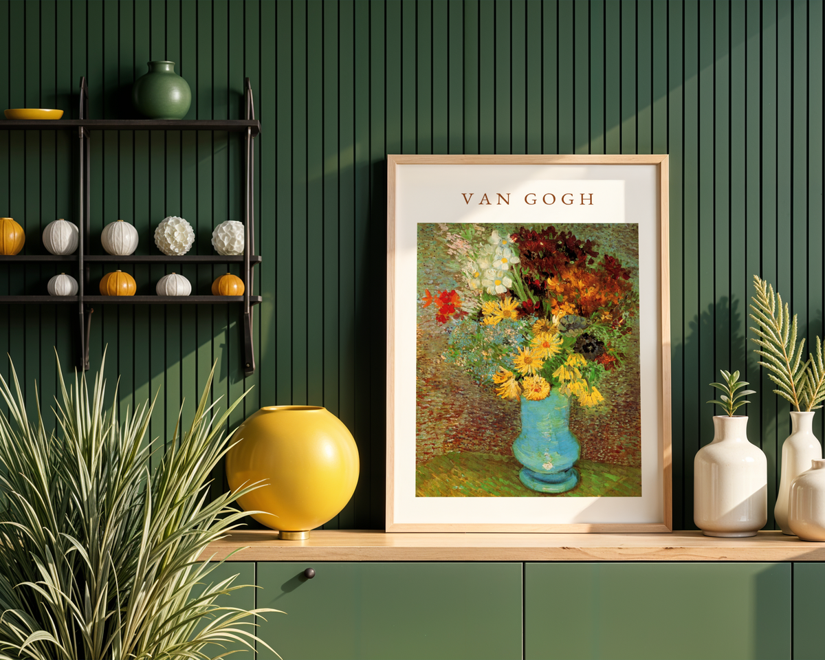 Van Gogh Vase With Daisies poster visualiserad på vägg – från Bozetto i hög kvalitet
