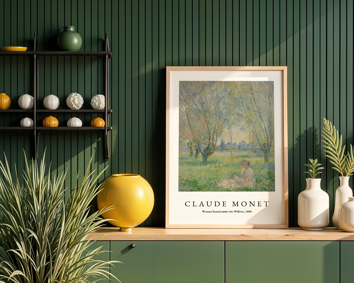 Claude Monet Seated Woman poster visualiserad på vägg – från Bozetto i hög kvalitet