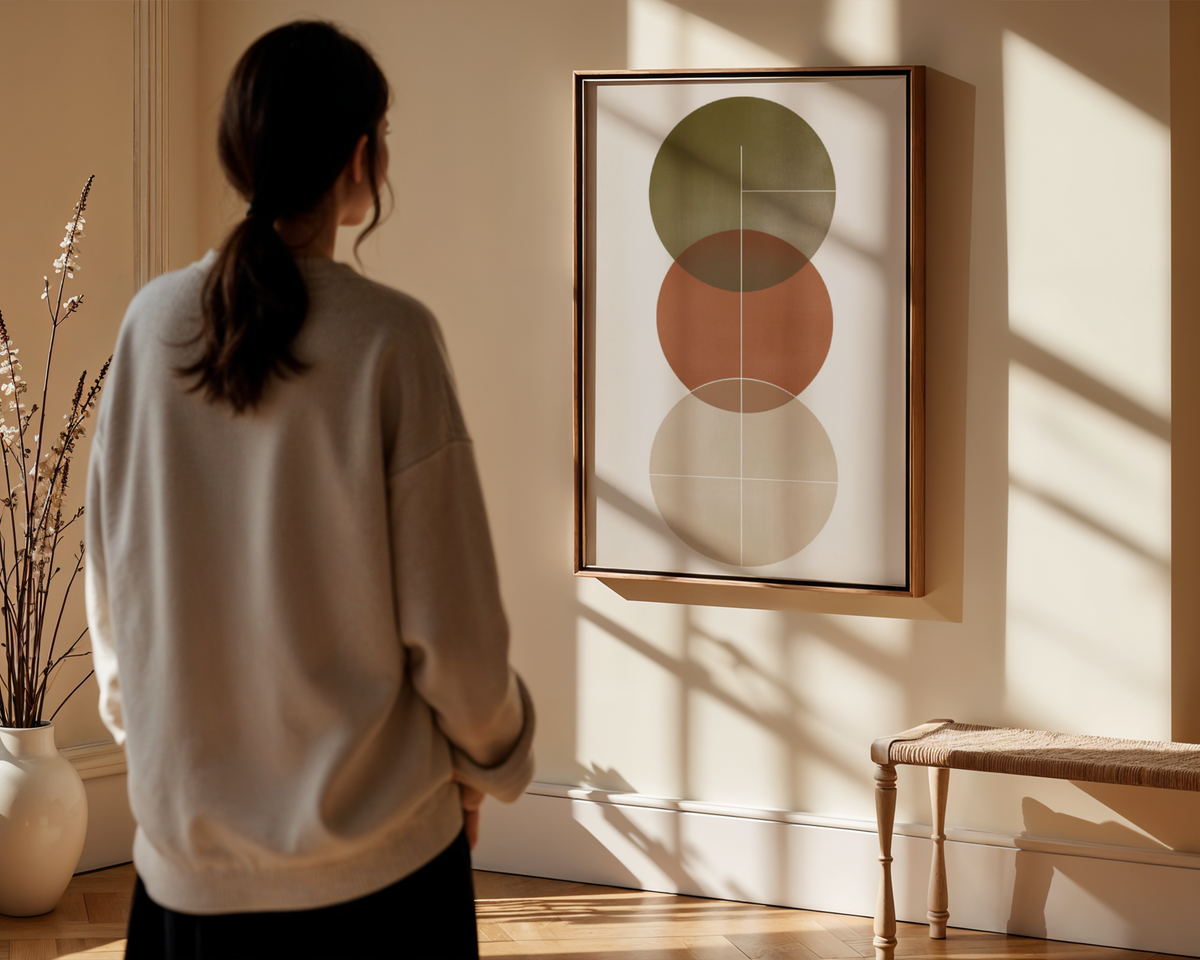 Mockup av Abstract Round Shapes affisch på vägg – köp enkelt hos Bozetto i hög kvalitet