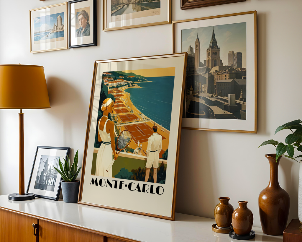 Väggmockup av Monte Carlo affisch på ljus tegelvägg – Bozetto konsttryck i hög tryckkvalitet