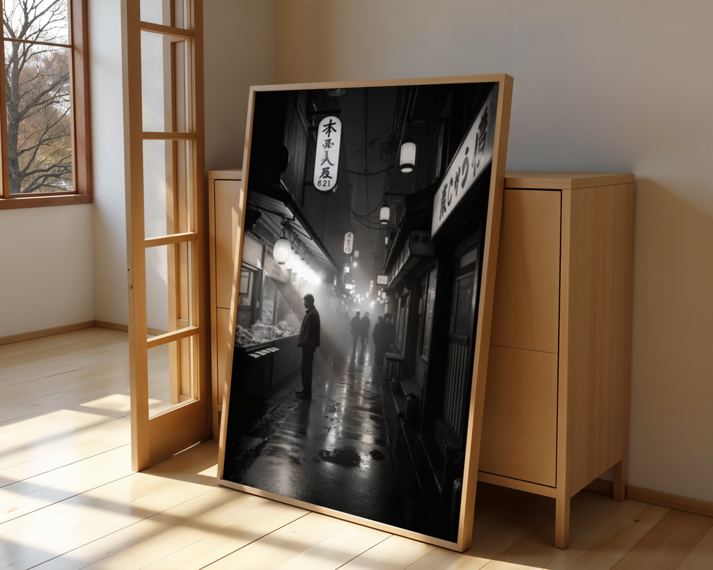 Mockup av Midnight Market affisch på vägg – köp enkelt hos Bozetto i hög kvalitet
