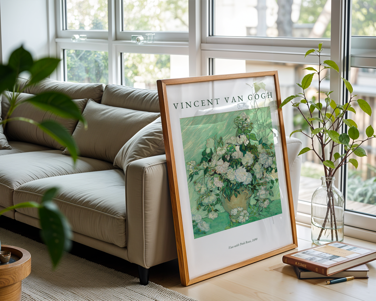 Mockup av Van Gogh Vase With Pink affisch på vägg – köp enkelt hos Bozetto i hög kvalitet