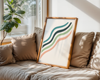 Mockup av Wavy Minimal Lines affisch på vägg – köp enkelt hos Bozetto i hög kvalitet