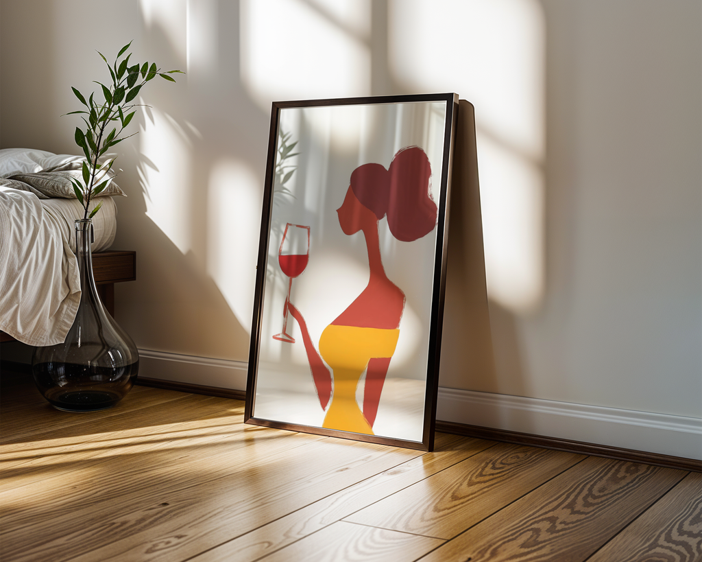 Mockup av Lady in Yellow affisch på vägg – köp enkelt hos Bozetto i hög kvalitet