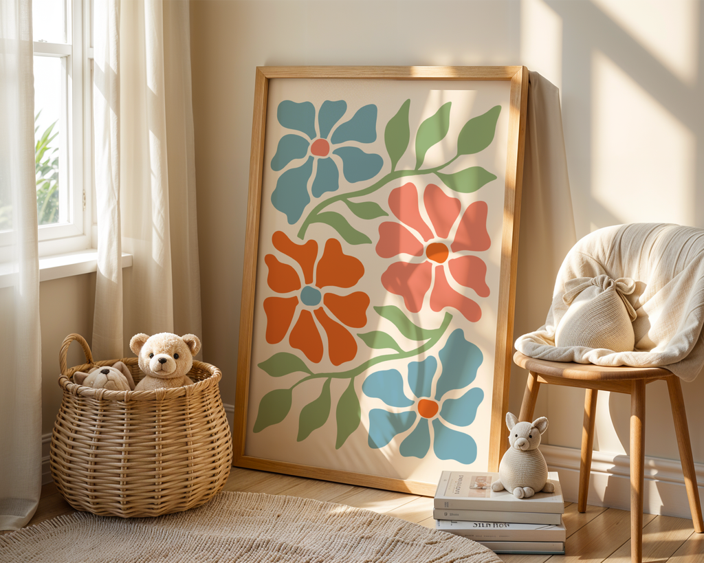 Mockup av Blooming Garden Harmony affisch på vägg – köp enkelt hos Bozetto i hög kvalitet