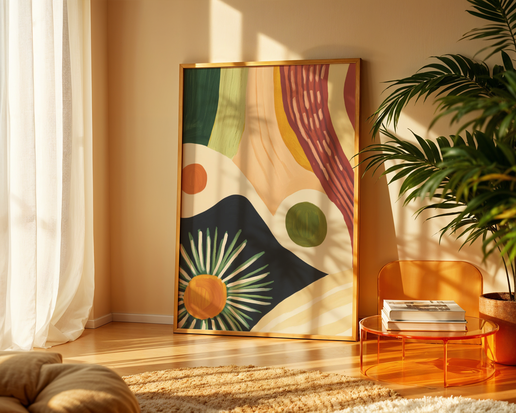 Mockup av Abstract Botanic Swirl affisch på vägg – köp enkelt hos Bozetto i hög kvalitet
