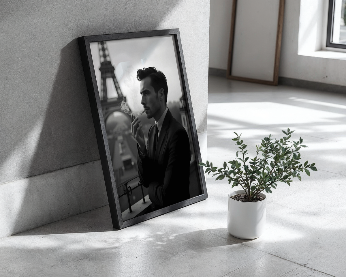 Mockup av Parisian Elegance affisch på vägg – köp enkelt hos Bozetto i hög kvalitet