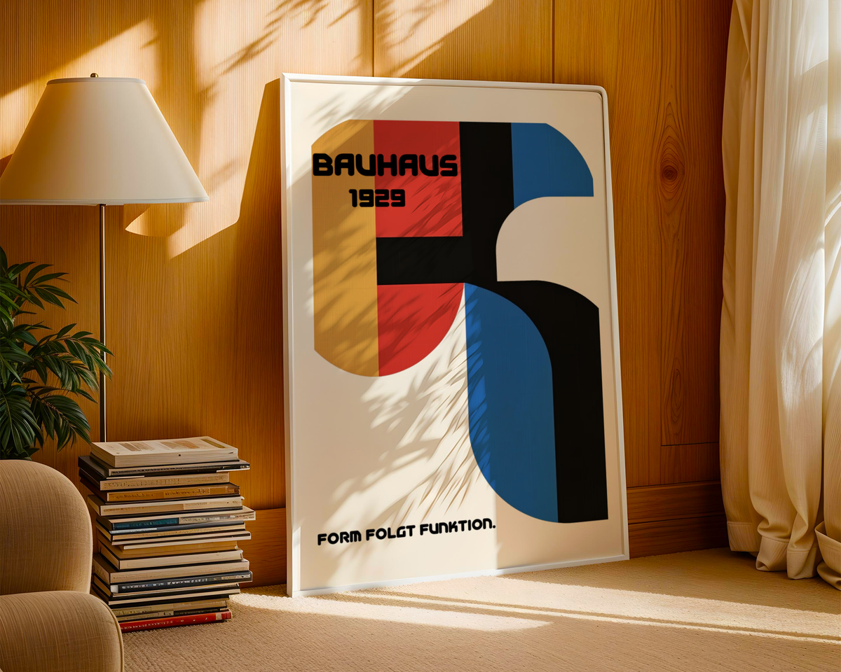 Mockup av Bauhaus Form and Function affisch på vägg – köp enkelt hos Bozetto i hög kvalitet