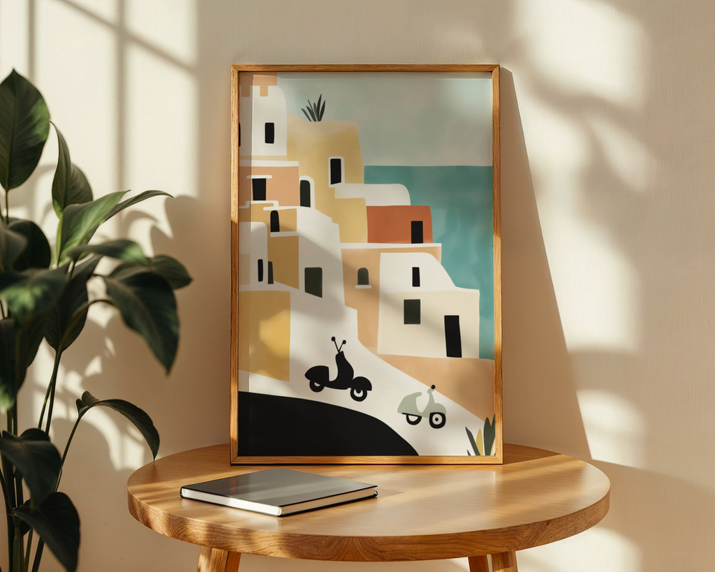 Väggmockup av Afternoons in Amalfi affisch på ljus vägg – Bozetto konsttryck – nr 3