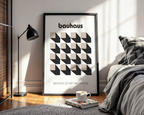 Mockup av Bauhaus Optical Grid affisch på vägg – köp enkelt hos Bozetto i hög kvalitet