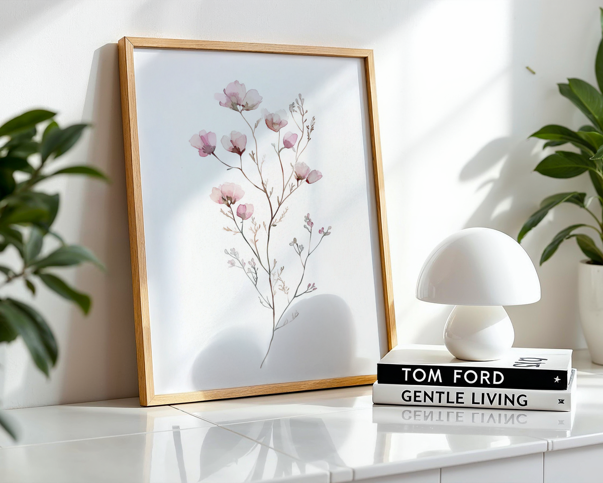Mockup av White Rose Elegance No.2 affisch på vägg – köp enkelt hos Bozetto i hög kvalitet