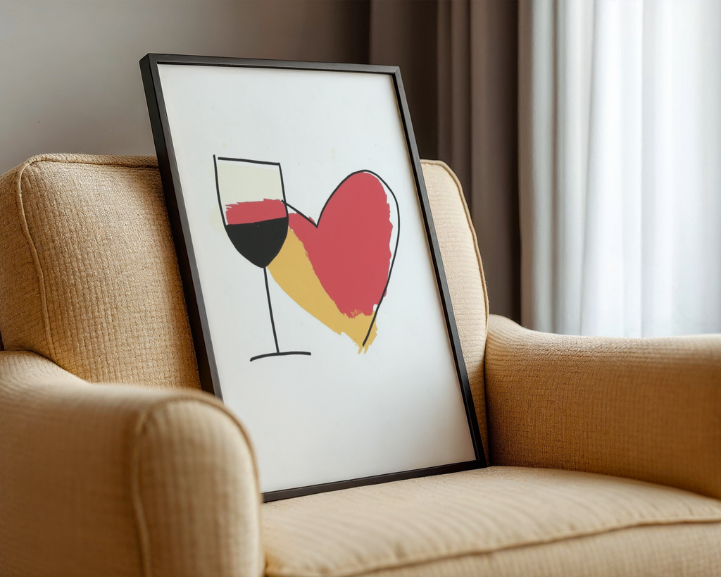 Väggmockup av Wine Is Love affisch på ljus tegelvägg – Bozetto konsttryck i hög tryckkvalitet