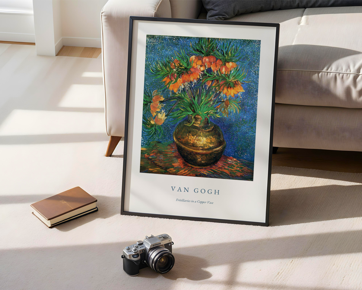 Mockup av Van Gogh Fritillaries In A affisch på vägg – köp enkelt hos Bozetto i hög kvalitet