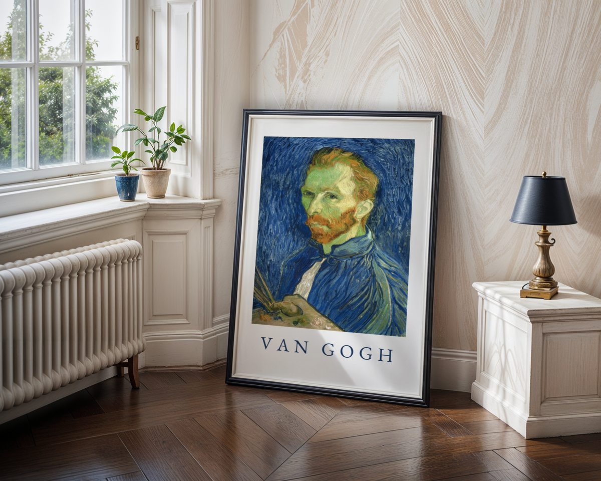 Van Gogh Self Portrait poster visualiserad på vägg – från Bozetto i hög kvalitet