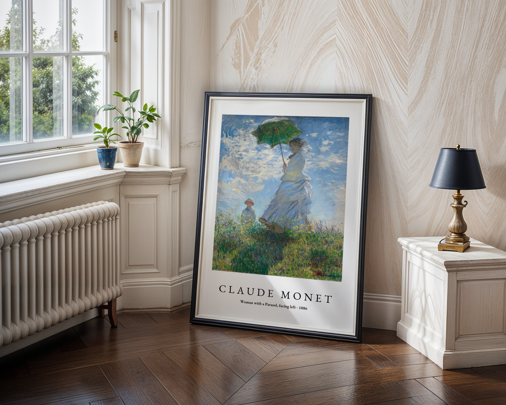 Mockup av Claude Monet Woman With a affisch på vägg – köp enkelt hos Bozetto i hög kvalitet
