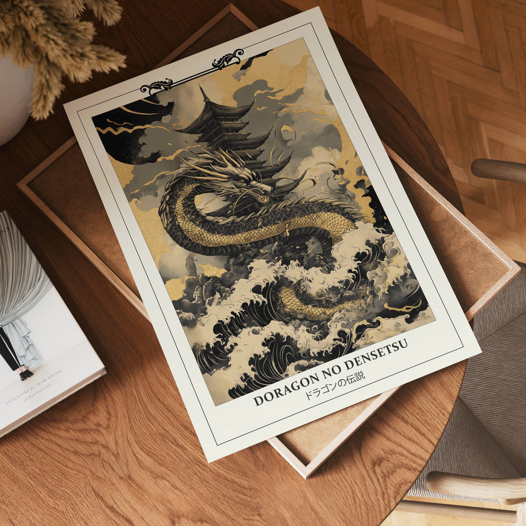 Gold and Black Dragon poster visad rakt fram – Bozetto affisch i hög tryckkvalitet