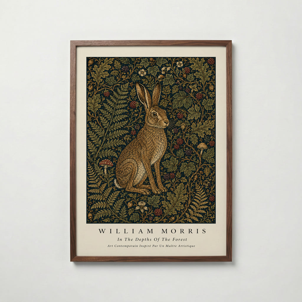 Plakat z zającem w gęstwinie autorstwa Williama Morrisa