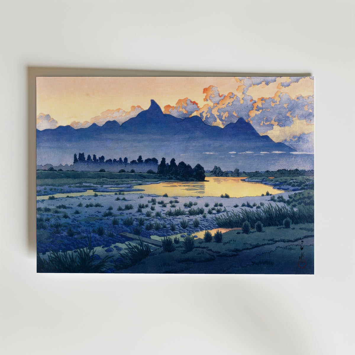 Shikishima Riverbank Hasui – stilfullt konsttryck från Bozetto, tryckt på matt finpapper