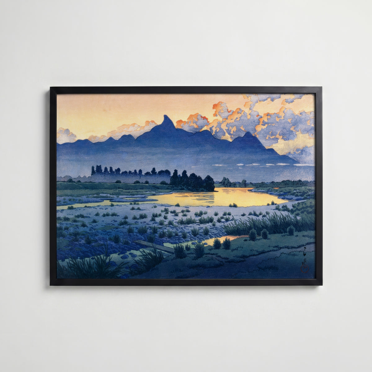 Shikishima Riverbank Hasui poster visad rakt fram – Bozetto affisch i hög tryckkvalitet