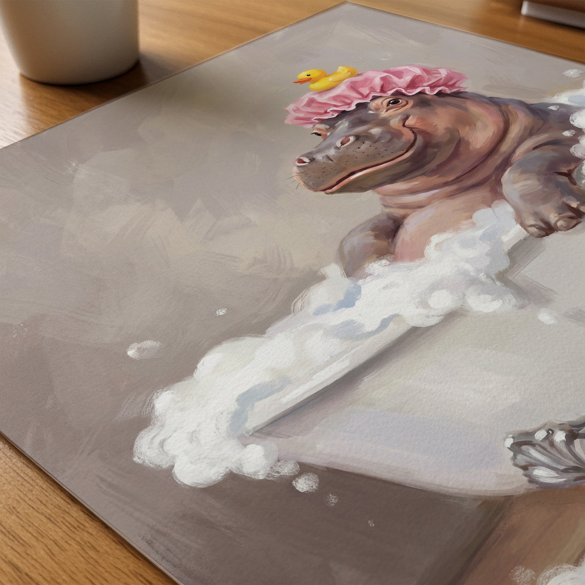 Hippo Bubble Bath Poster – närbild på papper