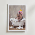Hippo Bubble Bath Poster – med passepartout