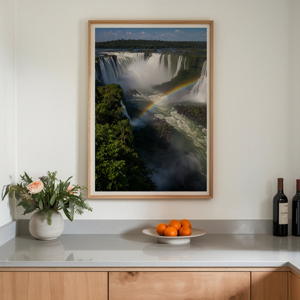 Plakat z tęczą nad wodospadami Iguazu