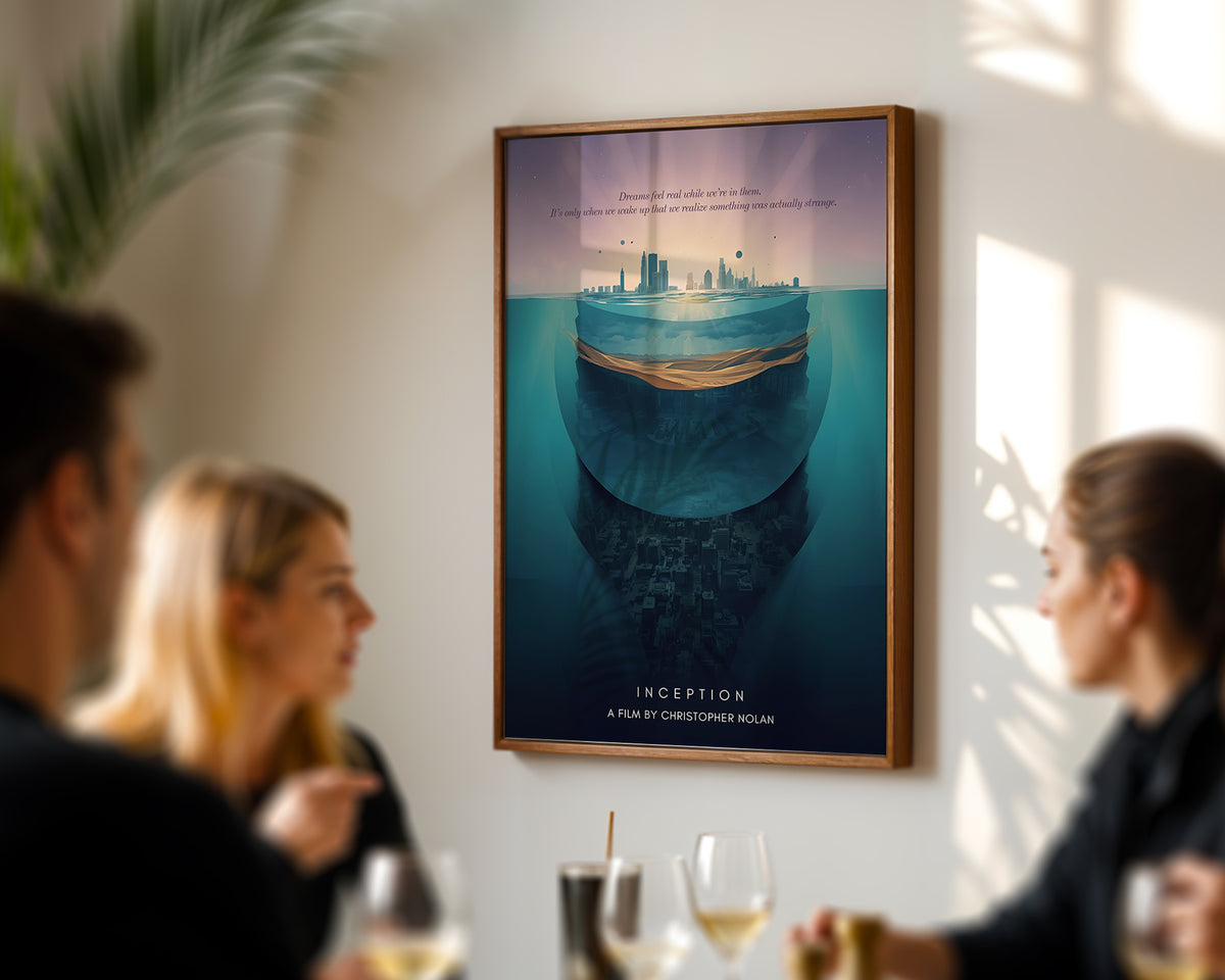 Inception poster visualiserad på vägg – se rätt storlek med mockup från Bozetto i hög tryckkvalitet