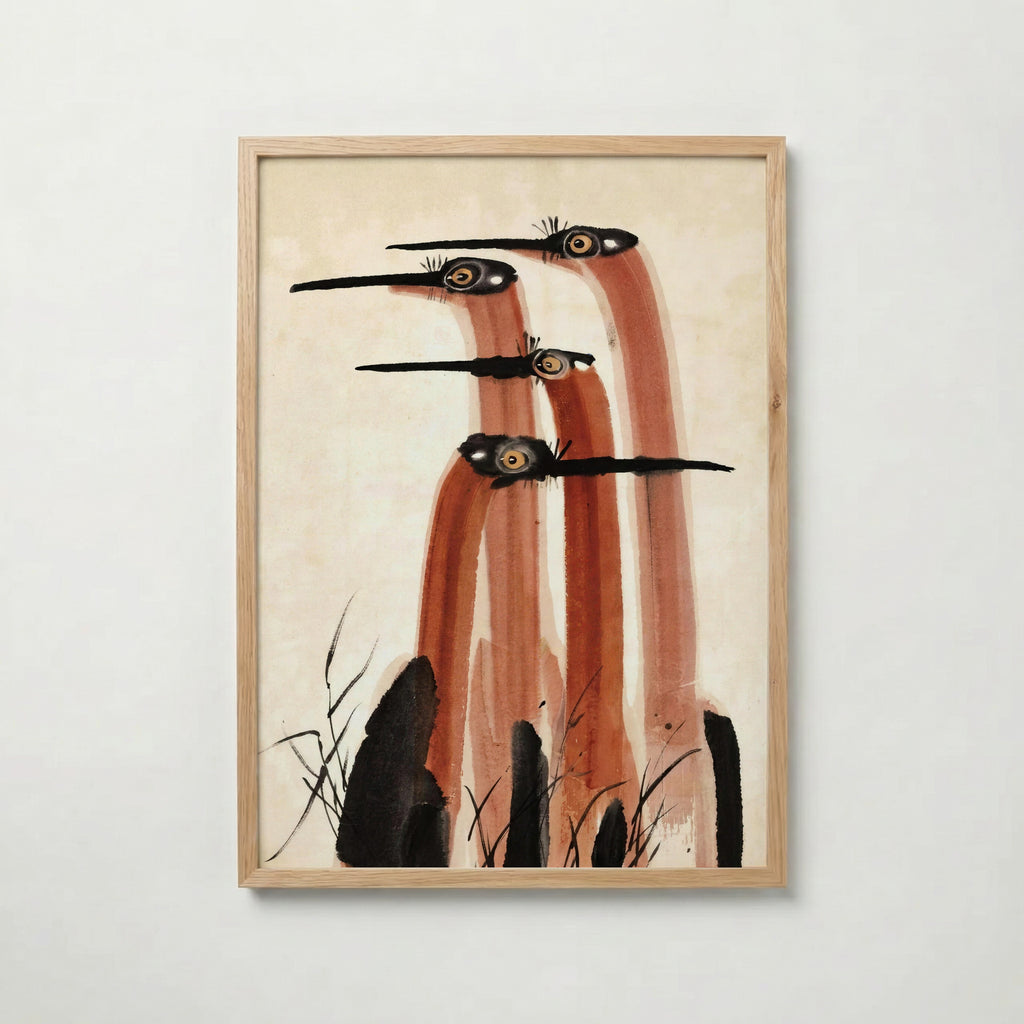 Ink Cranes Terracotta Poster i ekram